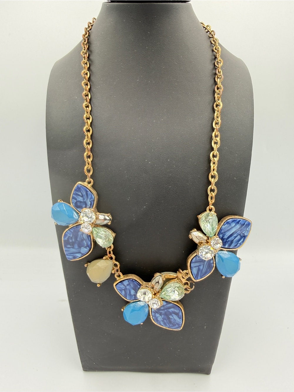 Gold-Chain Blue Floral Statement Necklace